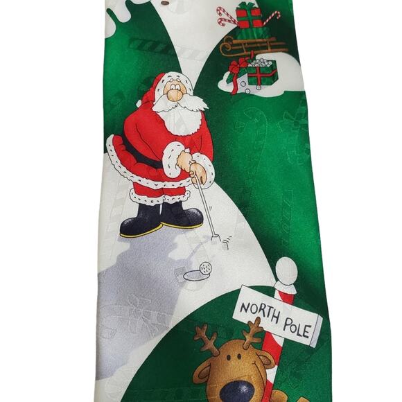 Hallmark Yule Tie Greetings Santa Golfing at North Pole 100% Silk - Picture 4 of 10